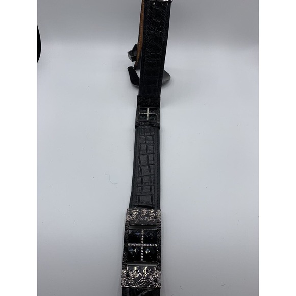 Vintage Donaldo Women's Size 36 Black Leather Tooled Embellished Western Belt - Picture 11 of 11